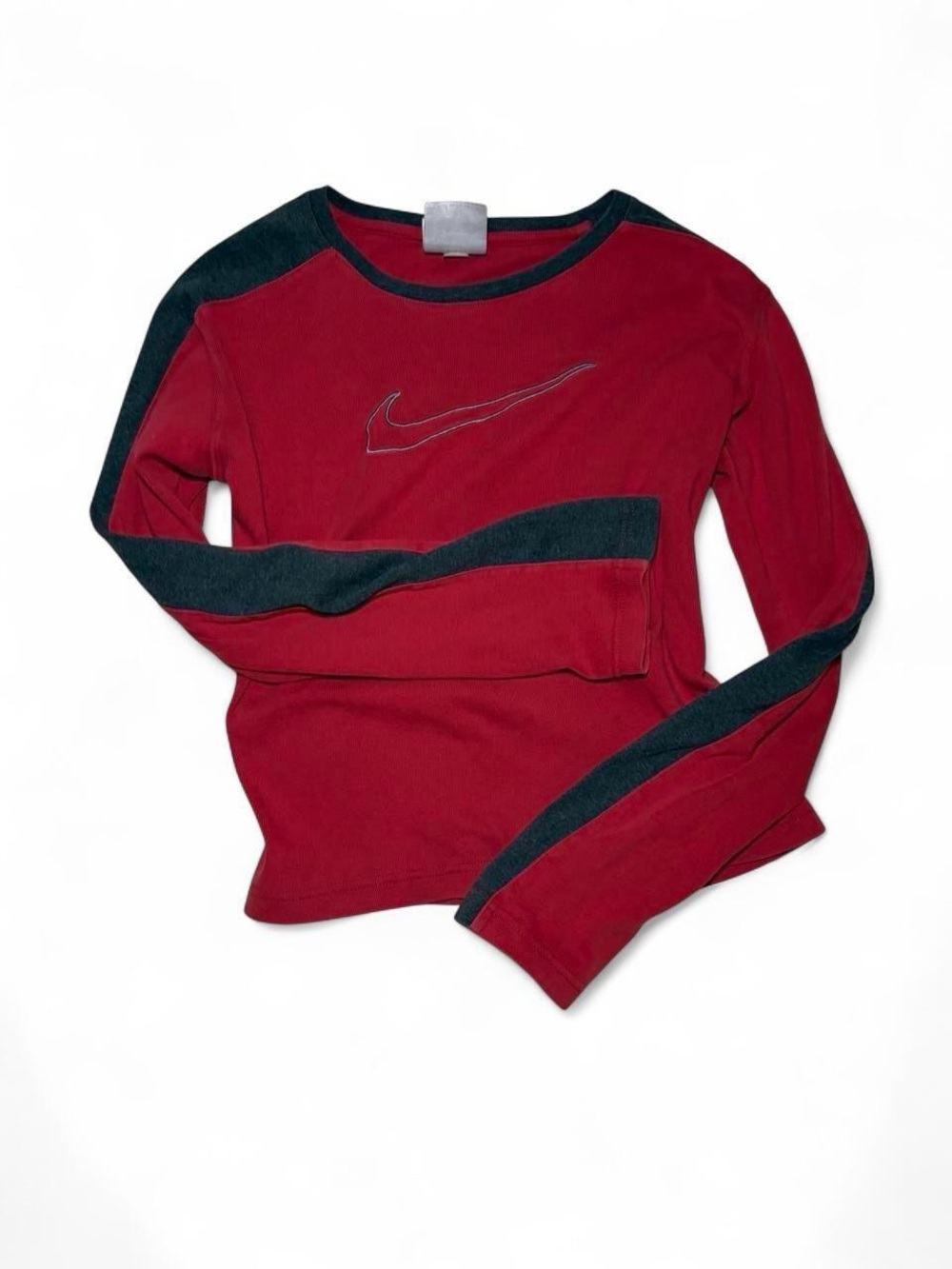 Vintage Nike 90’s/Y2K Red Charcoal longSleeve Swoosh